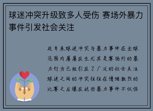 球迷冲突升级致多人受伤 赛场外暴力事件引发社会关注